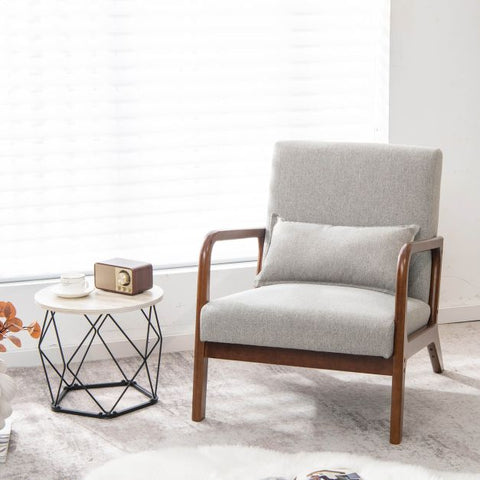 Homely Lean Back Armchair with Rubber Wood Frame and Pillow