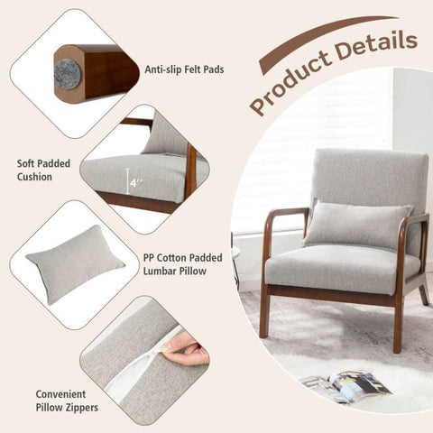 Homely Lean Back Armchair with Rubber Wood Frame and Pillow