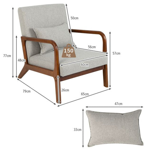 Homely Lean Back Armchair with Rubber Wood Frame and Pillow