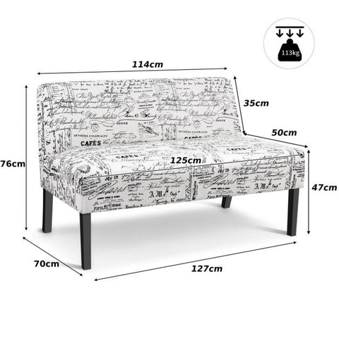 Black and White Handwriting 2 Seater Sofa in 127cm Length