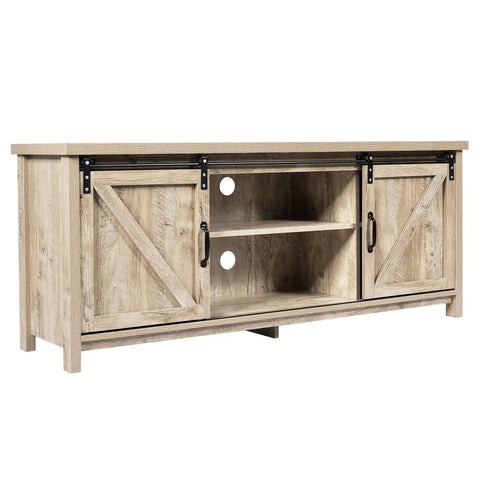 Elegant and Rustic TV Stand with Ample Storage and Functional Barn Doors