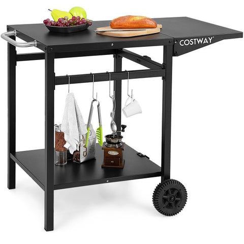 Spacious and Versatile Mobile Cart Table for BBQ and Wide Applications in Black