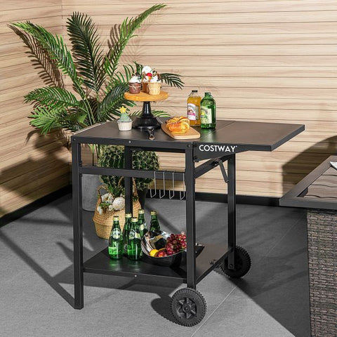 Spacious and Versatile Mobile Cart Table for BBQ and Wide Applications in Black