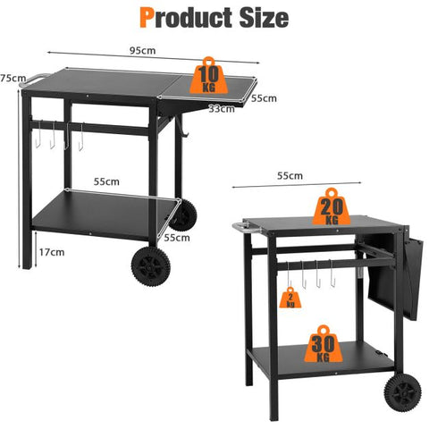 Spacious and Versatile Mobile Cart Table for BBQ and Wide Applications in Black