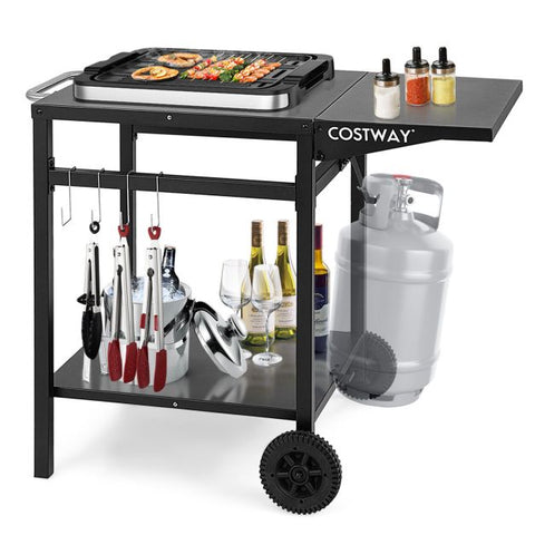 Spacious and Versatile Mobile Cart Table for BBQ and Wide Applications in Black