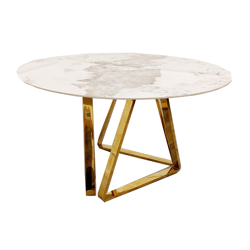 Freya Gold Dining Table with 130 CM Round Sintered Stone Top – Fairway Home