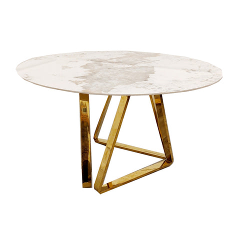 Freya Gold Dining Table with 130 CM Round  Sintered Stone Top