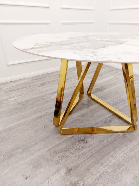 Freya Gold Dining Table with 130 CM Round  Sintered Stone Top