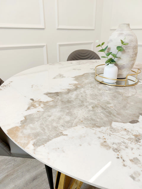 Freya Gold Dining Table with 130 CM Round  Sintered Stone Top