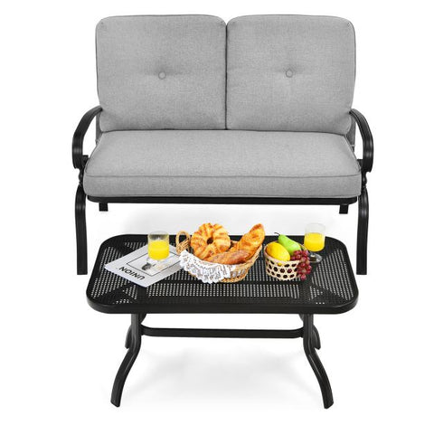 Outdoor Furniture Conversation Bench with soft cushions and Steel Coffee Table