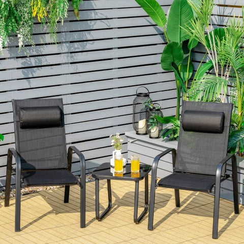 Garden Compact Dining Furniture Set with Stackable Chairs and Coffee Table in Black