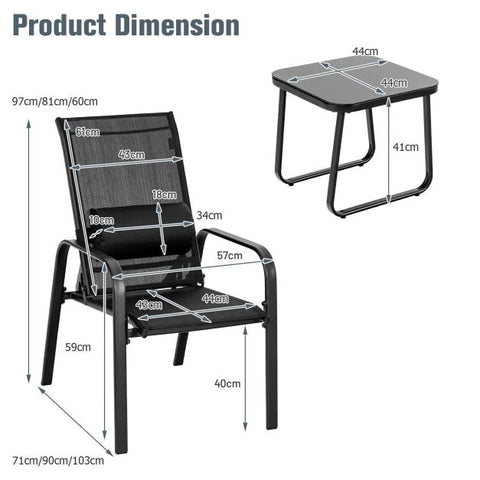 Garden Compact Dining Furniture Set with Stackable Chairs and Coffee Table in Black