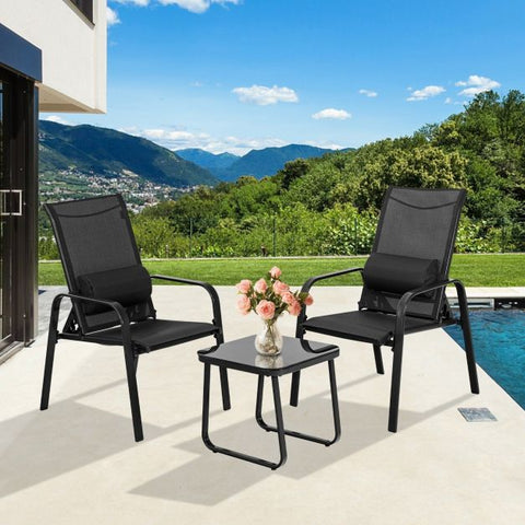 Garden Compact Dining Furniture Set with Stackable Chairs and Coffee Table in Black