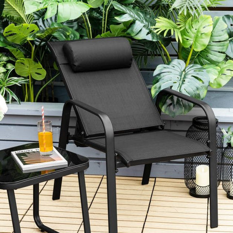 Garden Compact Dining Furniture Set with Stackable Chairs and Coffee Table in Black