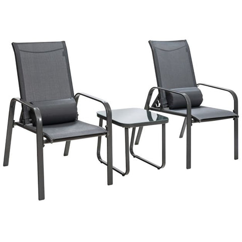 Garden Compact Dining Furniture Set with Stackable Chairs and Coffee Table in Black