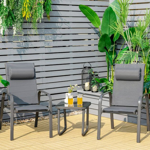 Garden Compact Dining Furniture Set with Stackable Chairs and Coffee Table in Black