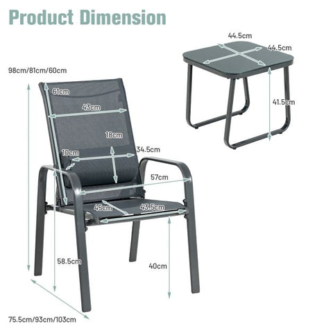 Garden Compact Dining Furniture Set with Stackable Chairs and Coffee Table in Black