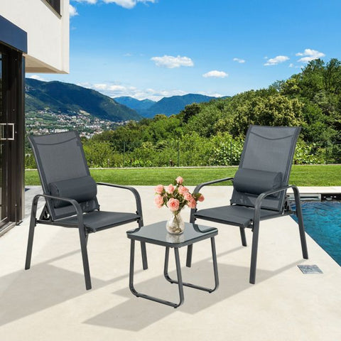 Garden Compact Dining Furniture Set with Stackable Chairs and Coffee Table in Black