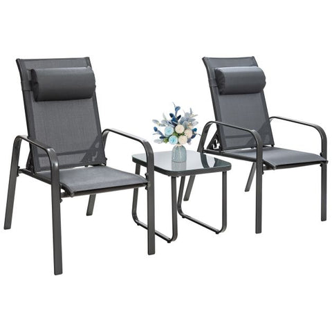 Garden Compact Dining Furniture Set with Stackable Chairs and Coffee Table in Black