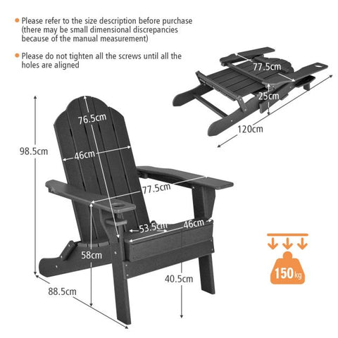 Garden All-Weather Adirondack Chair with Foldable Design and Cup Holder