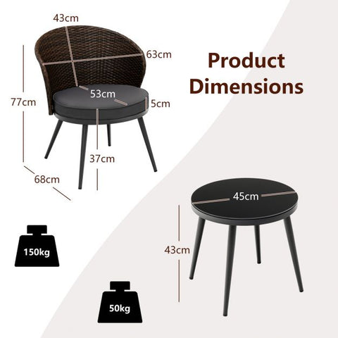 Madison Garden Bistro Set with soft cushions in Grey