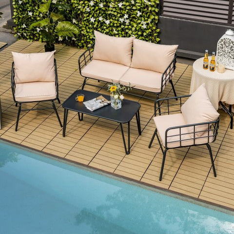 Garden Steel Framed Conversation Set with Soft Cushions in Beige