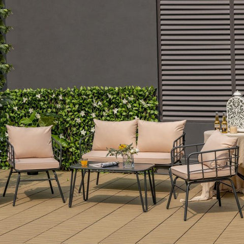 Garden Steel Framed Conversation Set with Soft Cushions in Beige