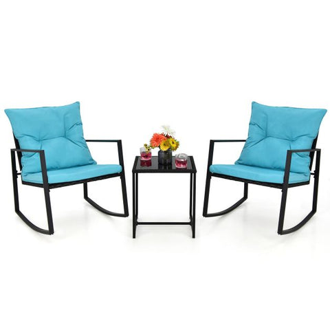 Garden Furniture Set with Coffee Table and Rocking Chairs in Blue