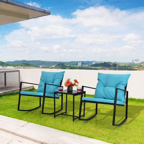 Garden Furniture Set with Coffee Table and Rocking Chairs in Blue