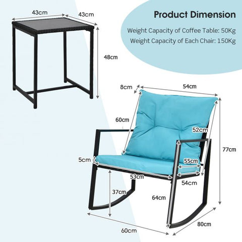 Garden Furniture Set with Coffee Table and Rocking Chairs in Blue