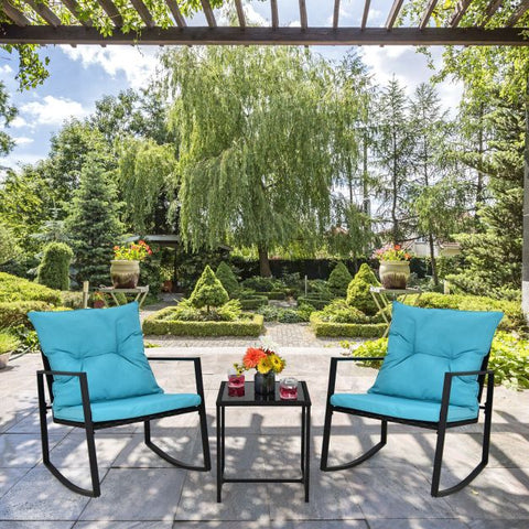 Garden Furniture Set with Coffee Table and Rocking Chairs in Blue