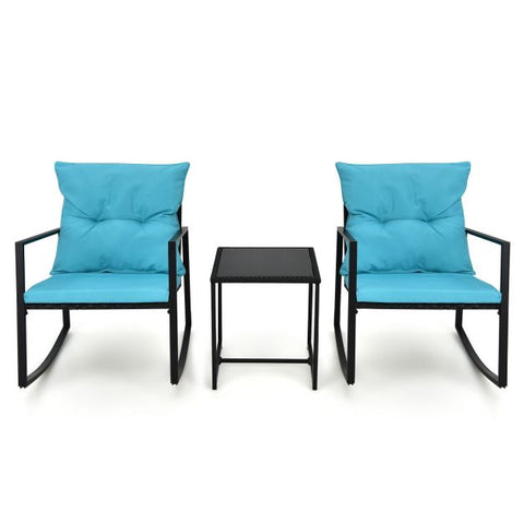 Garden Furniture Set with Coffee Table and Rocking Chairs in Blue