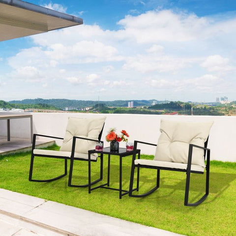 Garden Furniture Set with Coffee Table and Rocking Chairs in Blue