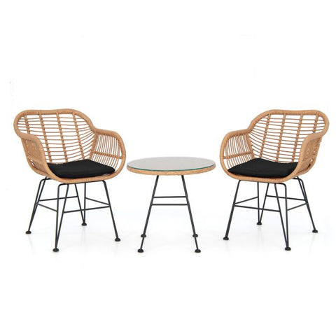 Millennium Wicker Garden Furniture Set with Cushioned Chairs and Tempered Glass Table