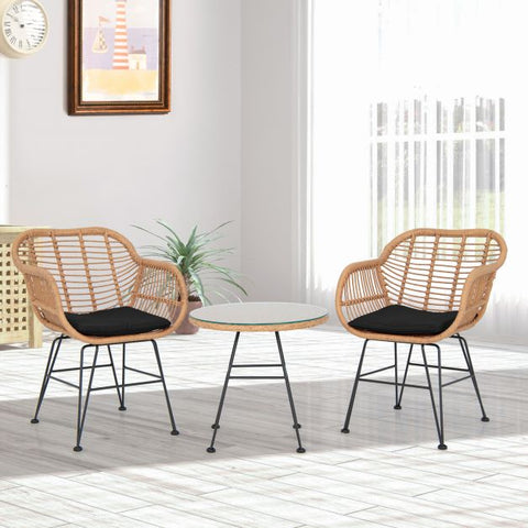 Millennium Wicker Garden Furniture Set with Cushioned Chairs and Tempered Glass Table