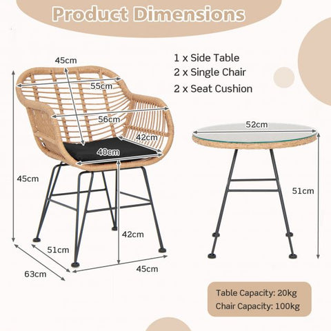 Millennium Wicker Garden Furniture Set with Cushioned Chairs and Tempered Glass Table