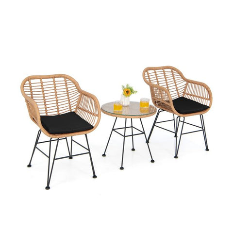 Millennium Wicker Garden Furniture Set with Cushioned Chairs and Tempered Glass Table