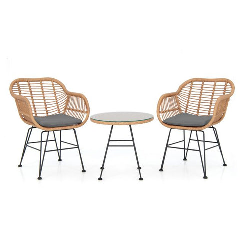 Millennium Wicker Garden Furniture Set with Cushioned Chairs and Tempered Glass Table