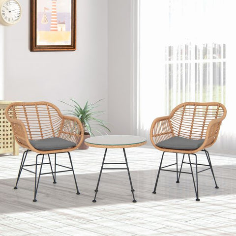 Millennium Wicker Garden Furniture Set with Cushioned Chairs and Tempered Glass Table