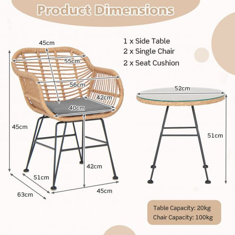 Millennium Wicker Garden Furniture Set with Cushioned Chairs and Tempered Glass Table