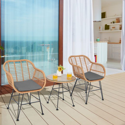 Millennium Wicker Garden Furniture Set with Cushioned Chairs and Tempered Glass Table