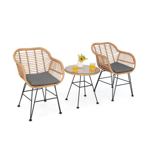 Millennium Wicker Garden Furniture Set with Cushioned Chairs and Tempered Glass Table