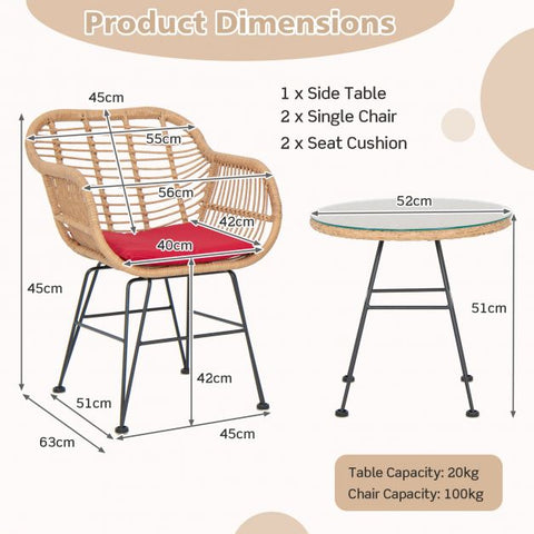 Millennium Wicker Garden Furniture Set with Cushioned Chairs and Tempered Glass Table