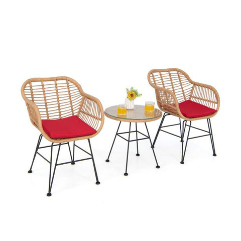 Millennium Wicker Garden Furniture Set with Cushioned Chairs and Tempered Glass Table