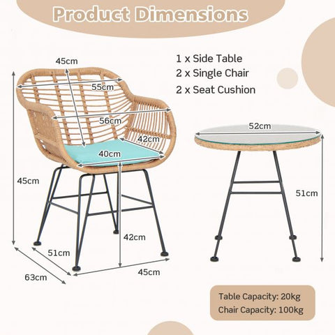 Millennium Wicker Garden Furniture Set with Cushioned Chairs and Tempered Glass Table