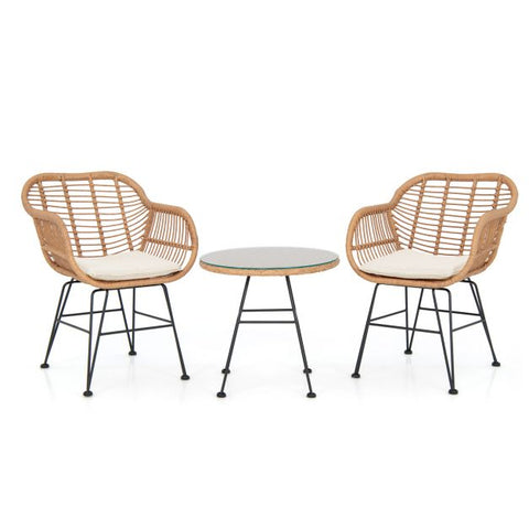 Millennium Wicker Garden Furniture Set with Cushioned Chairs and Tempered Glass Table