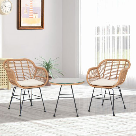 Millennium Wicker Garden Furniture Set with Cushioned Chairs and Tempered Glass Table