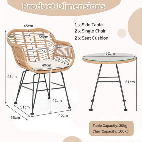 Millennium Wicker Garden Furniture Set with Cushioned Chairs and Tempered Glass Table