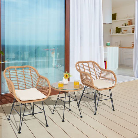 Millennium Wicker Garden Furniture Set with Cushioned Chairs and Tempered Glass Table