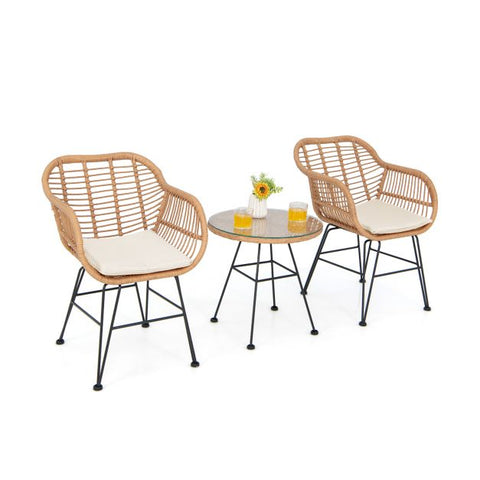 Millennium Wicker Garden Furniture Set with Cushioned Chairs and Tempered Glass Table